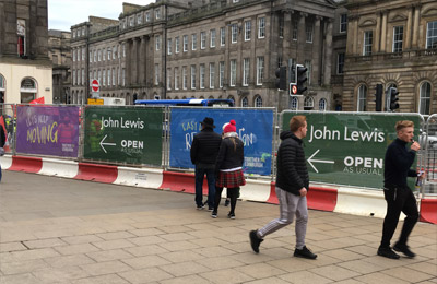 events signage fence in Edinburgh city centre, Scotland